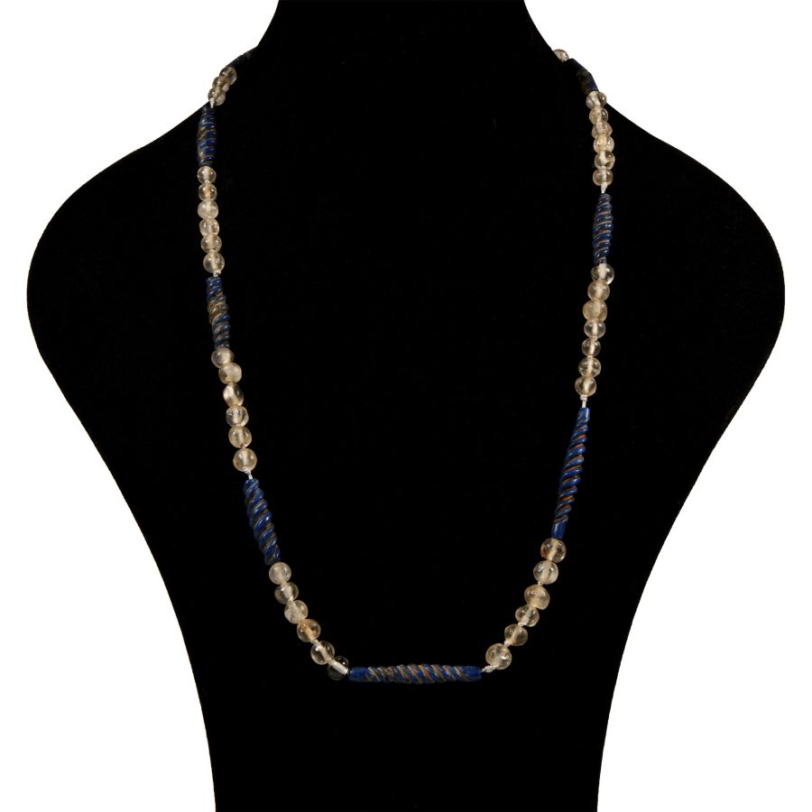 Bactrian Lapis Lazuli Spiral and Rock Crystal Bead Necklace