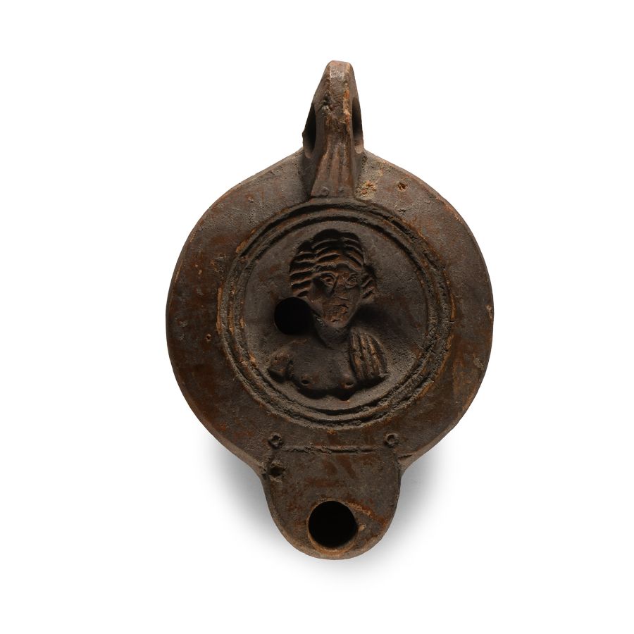 Roman Terracotta Oil Lamp with Facing Bust