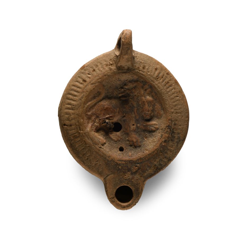Roman Terracotta Oil Lamp with Lion