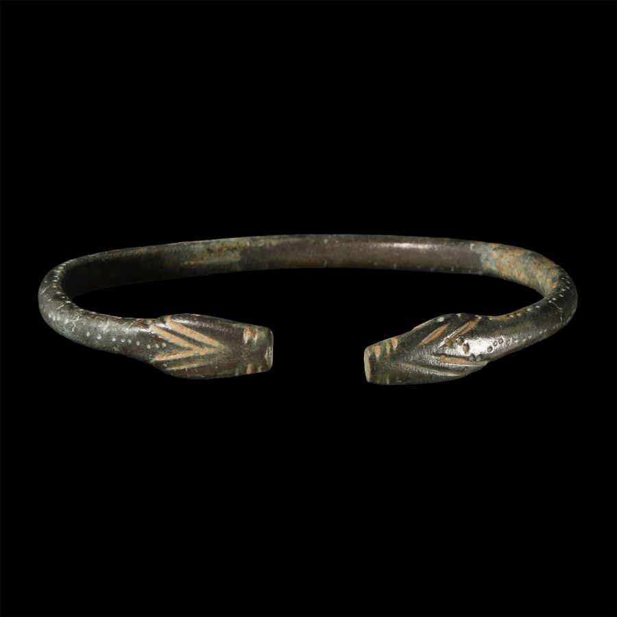 Roman Bronze Snake-Headed Armilla Bracelet