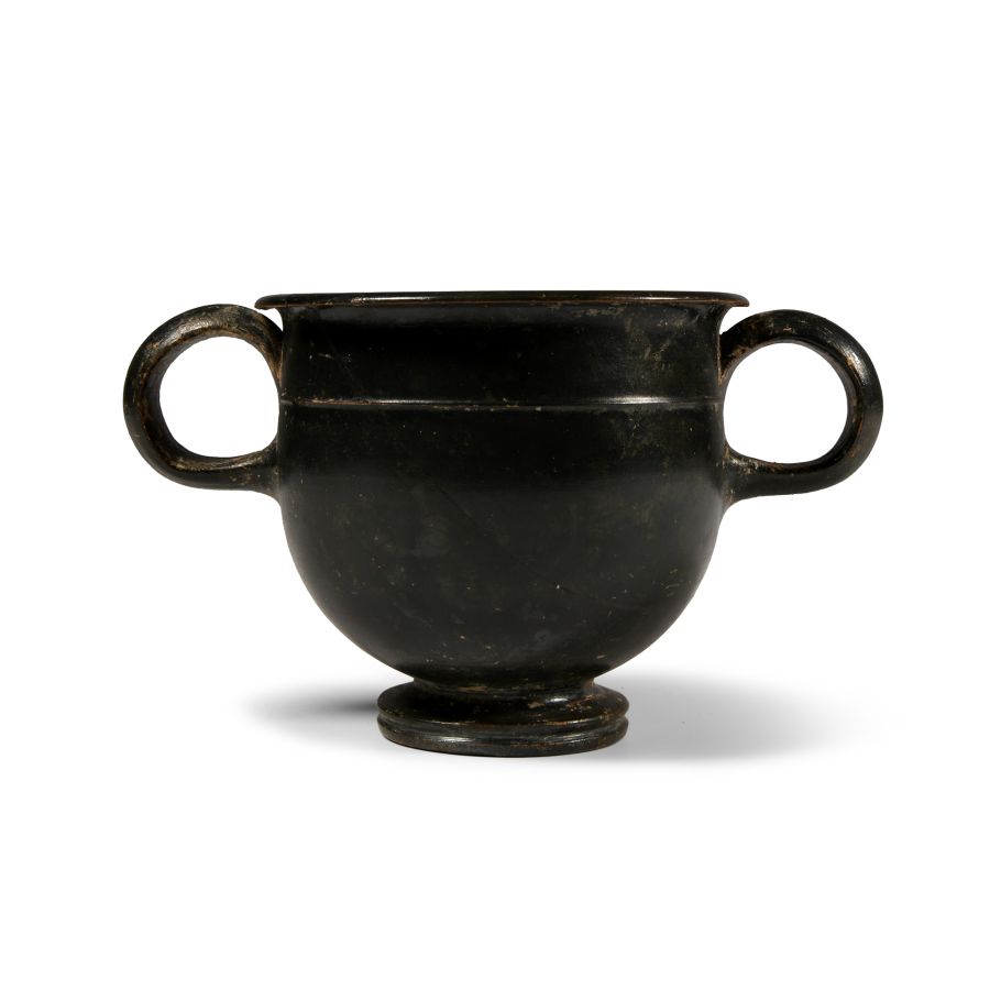 Greek Double-Handled Blackware Wine Cup
