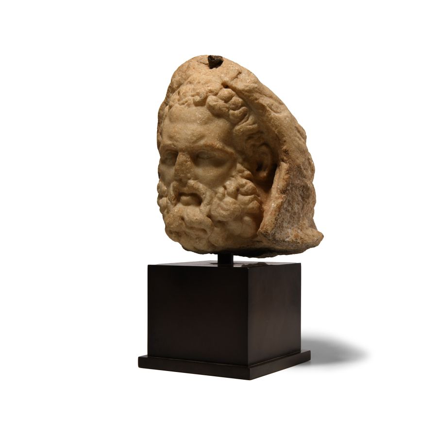 Roman Marble Head of Hercules Wearing the Nemean Lion Skin