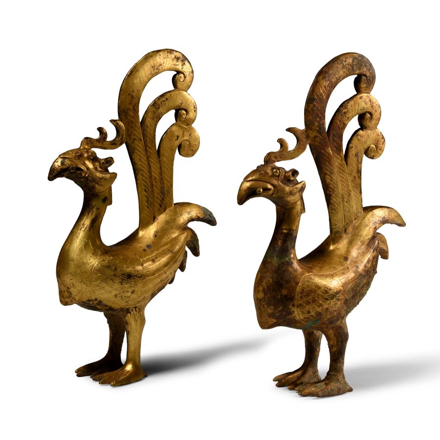 Chinese Qing Gilt Bronze Phoenix Attachment Pair