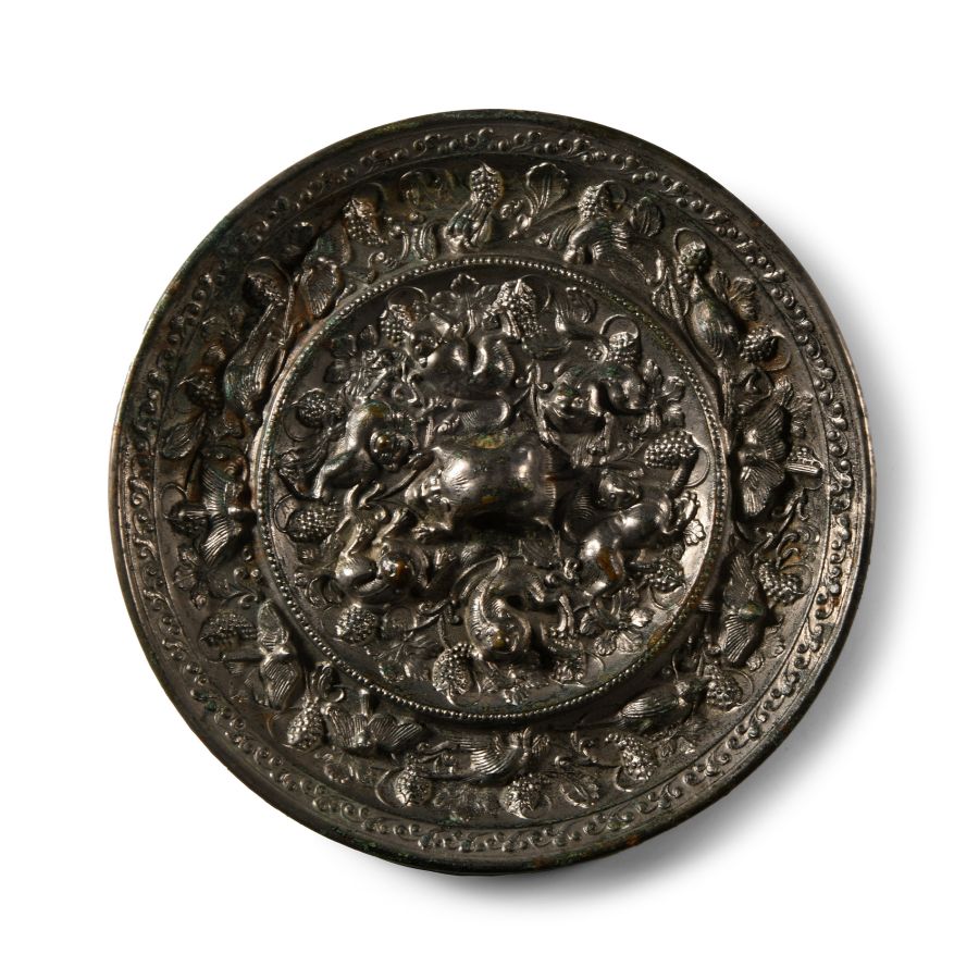 Chinese Tang Tinned Bronze Mirror with Monkeys
