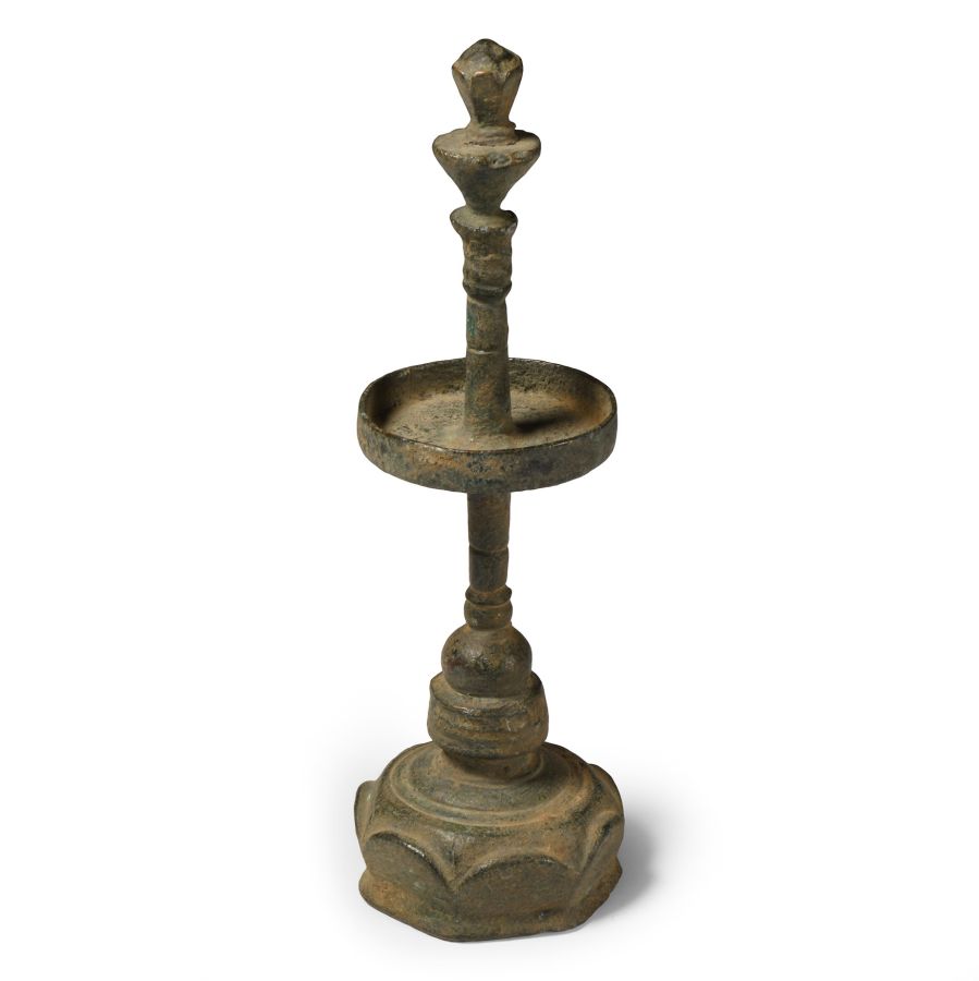 South East Asian Bronze Tiered Oil Lamp with Finial