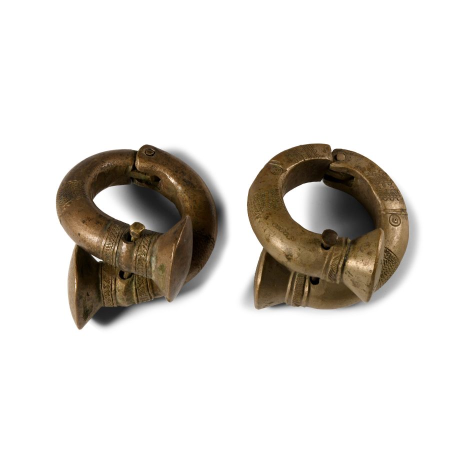 Large African Slave Trade Manilla Currency Bracelet Pair