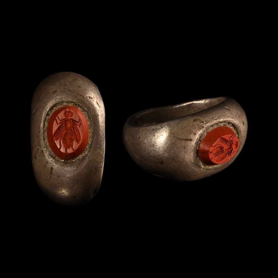 Roman Silver Ring with Fly Gemstone