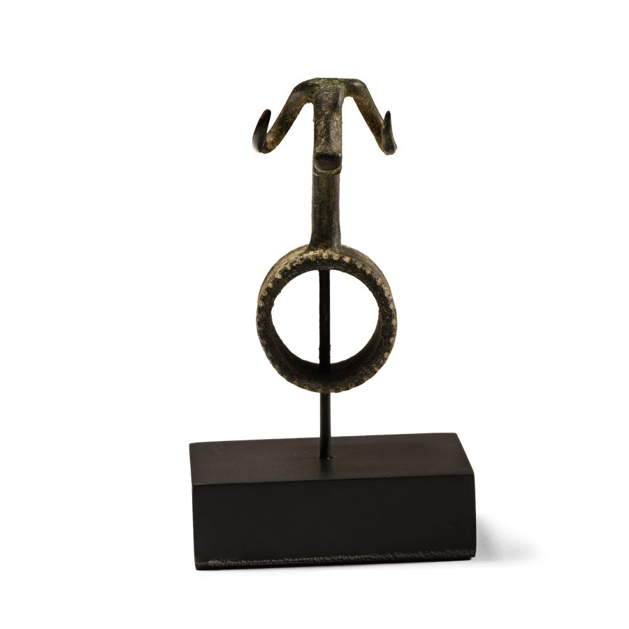 Western Asiatic Bronze Ram's Head Fitting from a Whetstone