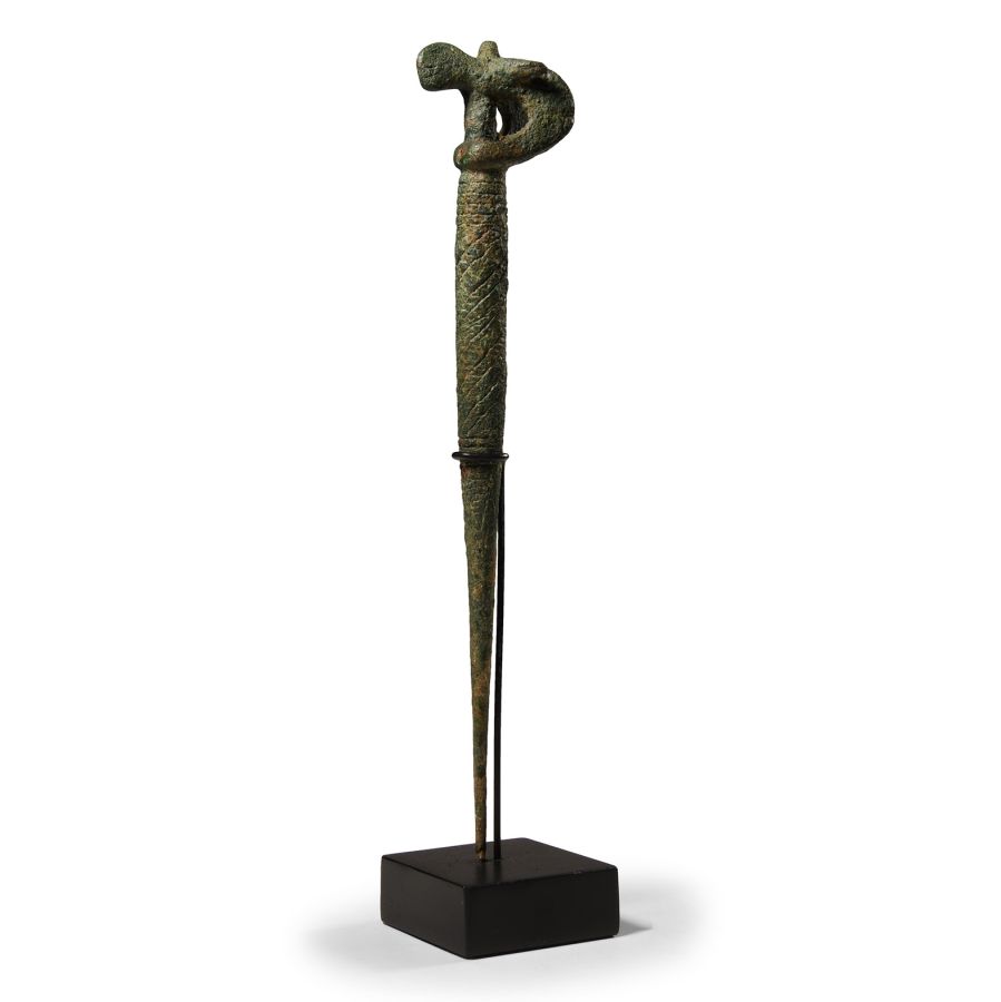 Large Western Asiatic Bronze Animal-Headed Cloak Pin