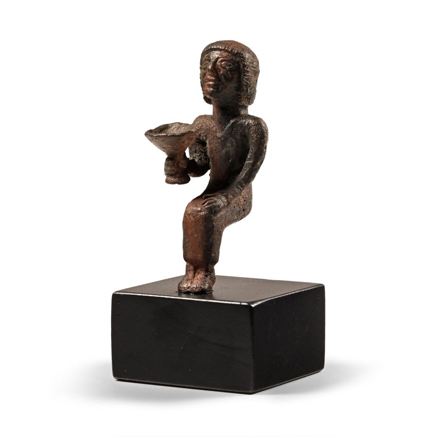 Phoenician Bronze Seated Figure Holding an Offering Cup