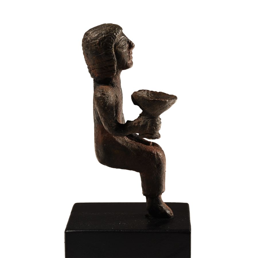 Phoenician Bronze Seated Figure Holding an Offering Cup