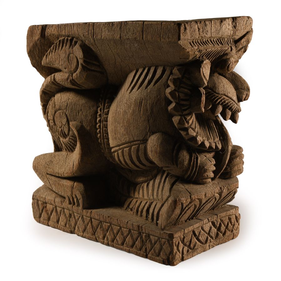 Tamil Carved Architectural Wooden Yali Lion