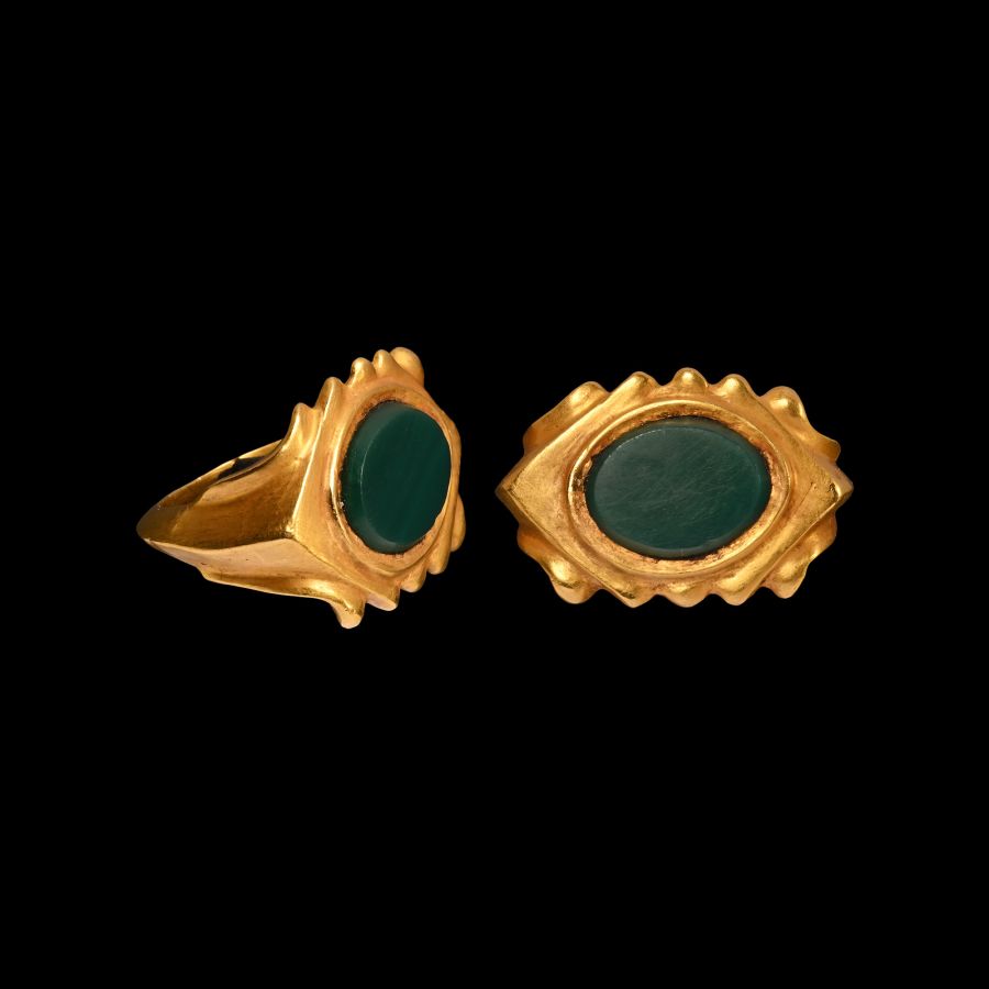 Roman Style Gold Ring with Green Gemstone