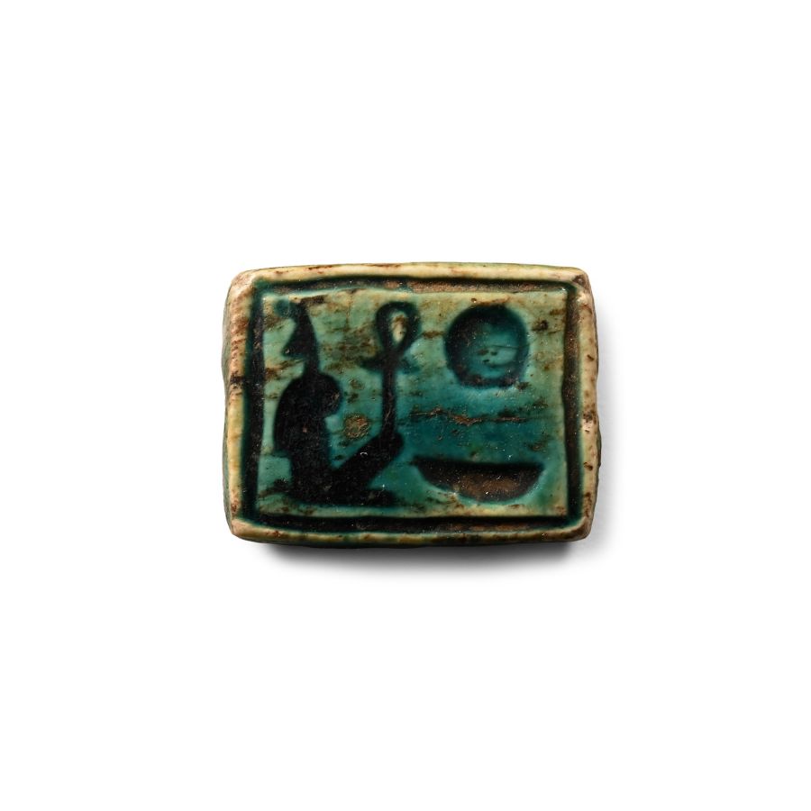 Egyptian Faience Block Bead for Amenhotep III and Queen Tiye