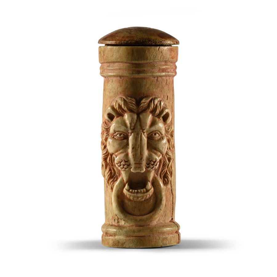 Roman Bone Pyxis with Lion Heads