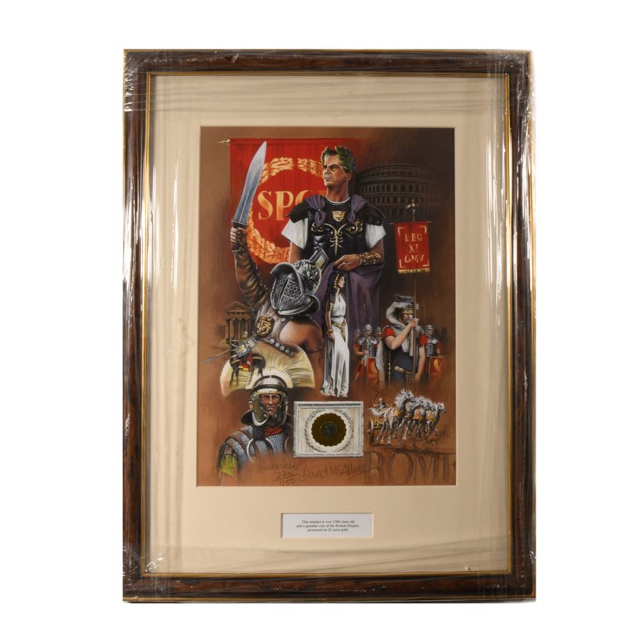 Bronze Roman Coin and Limited Edition Framed Print