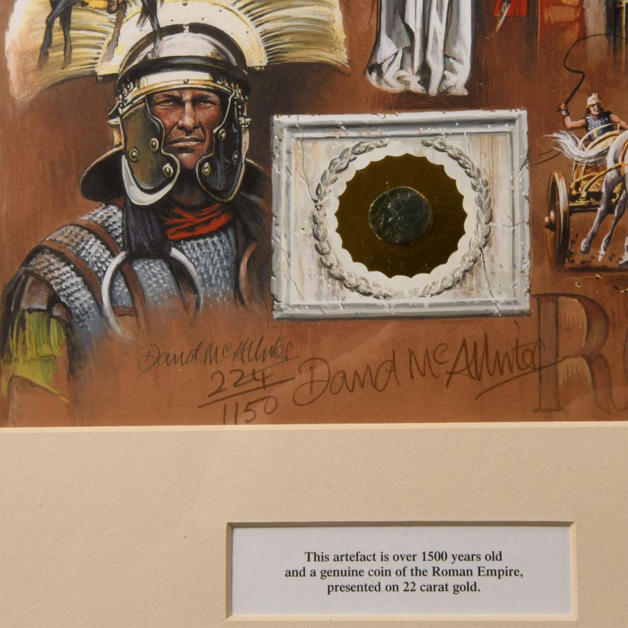 Bronze Roman Coin and Limited Edition Framed Print