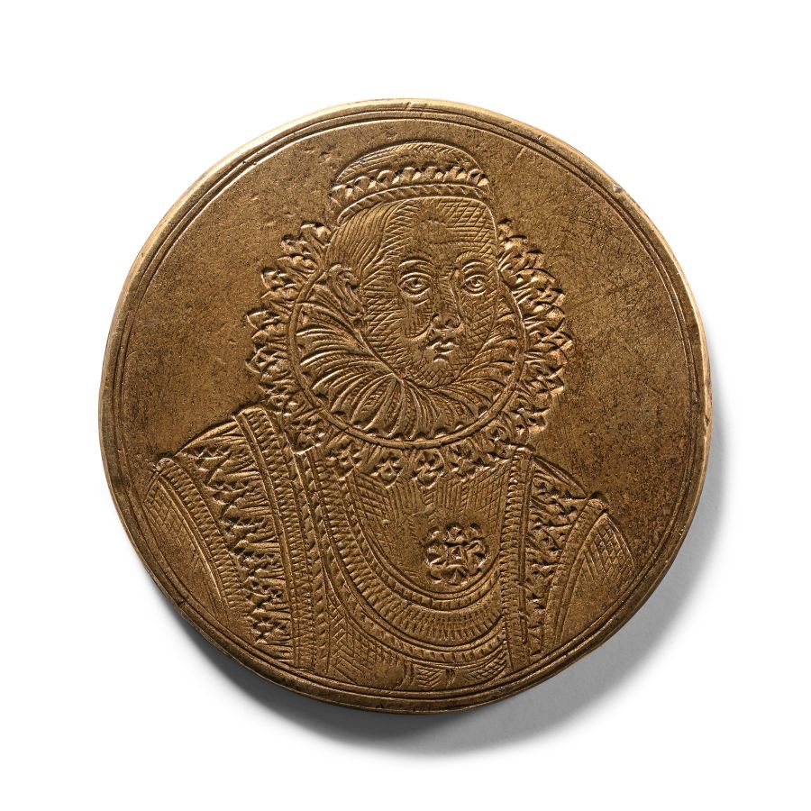 Scandinavian Brass Medallic Roundel of a Noble Lady