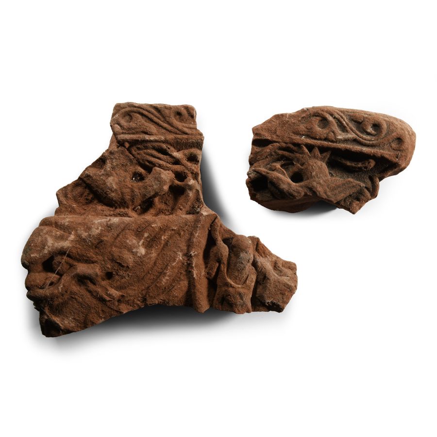 Indian Red Sandstone Carved Freize Fragment Group