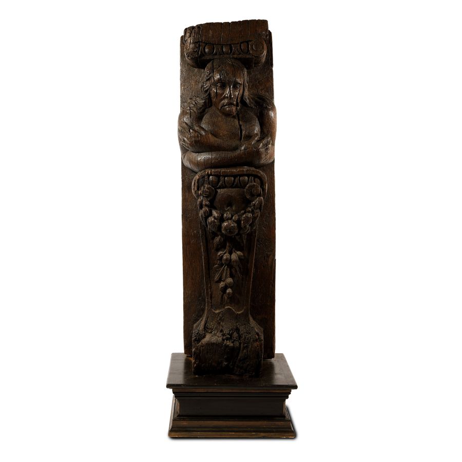 Large Oak Architectural Feature Section with Figure of Charles I