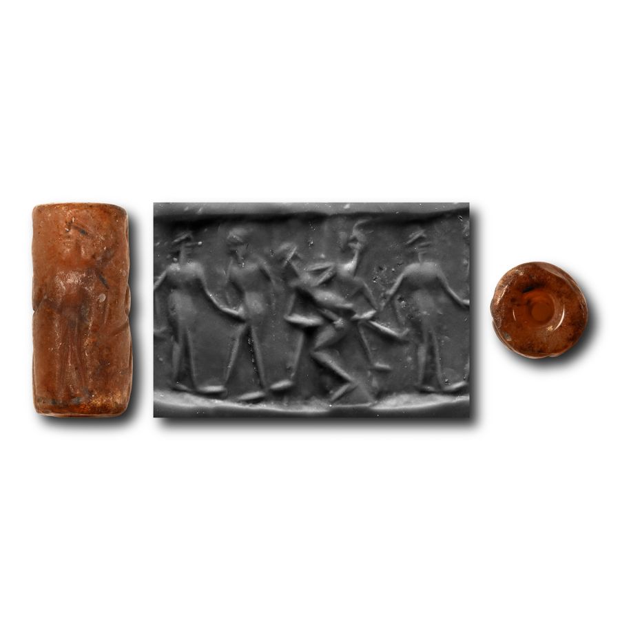Old Syrian Limestone Cylinder Seal with Erotic Scenes