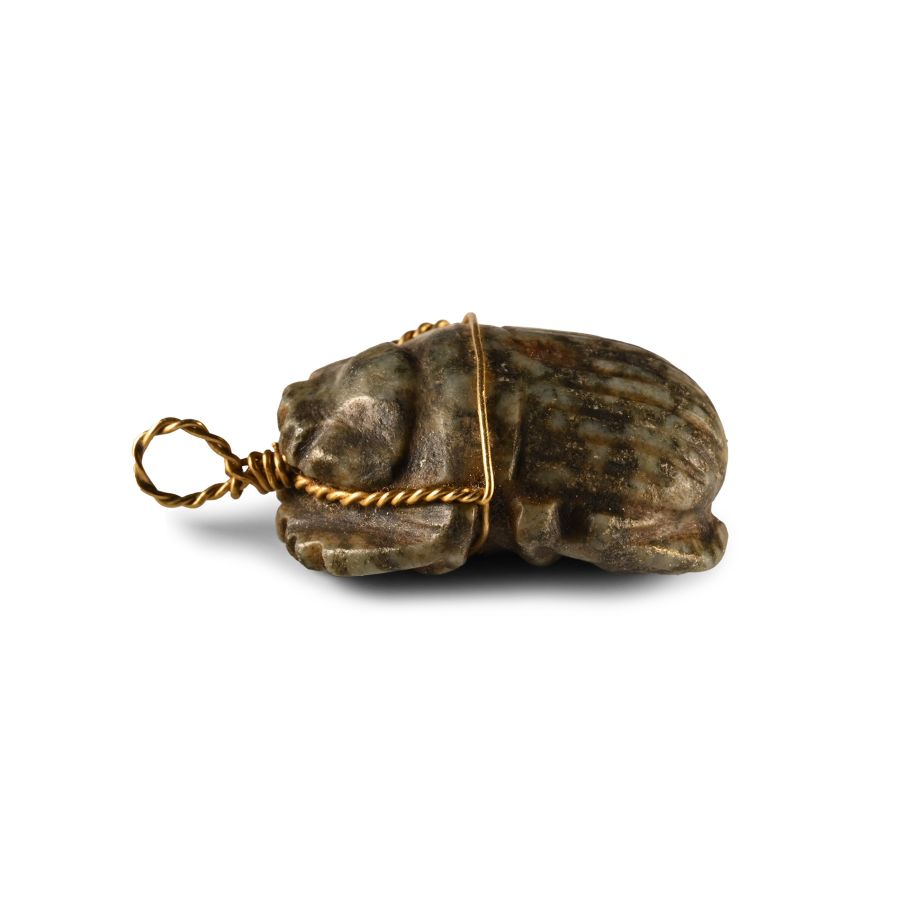Egyptian Hardstone Heart Scarab in Gold Mount