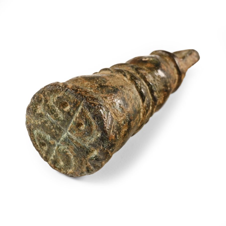 Byzantine Bronze Stamp Seal with Floriate Cross Monogram