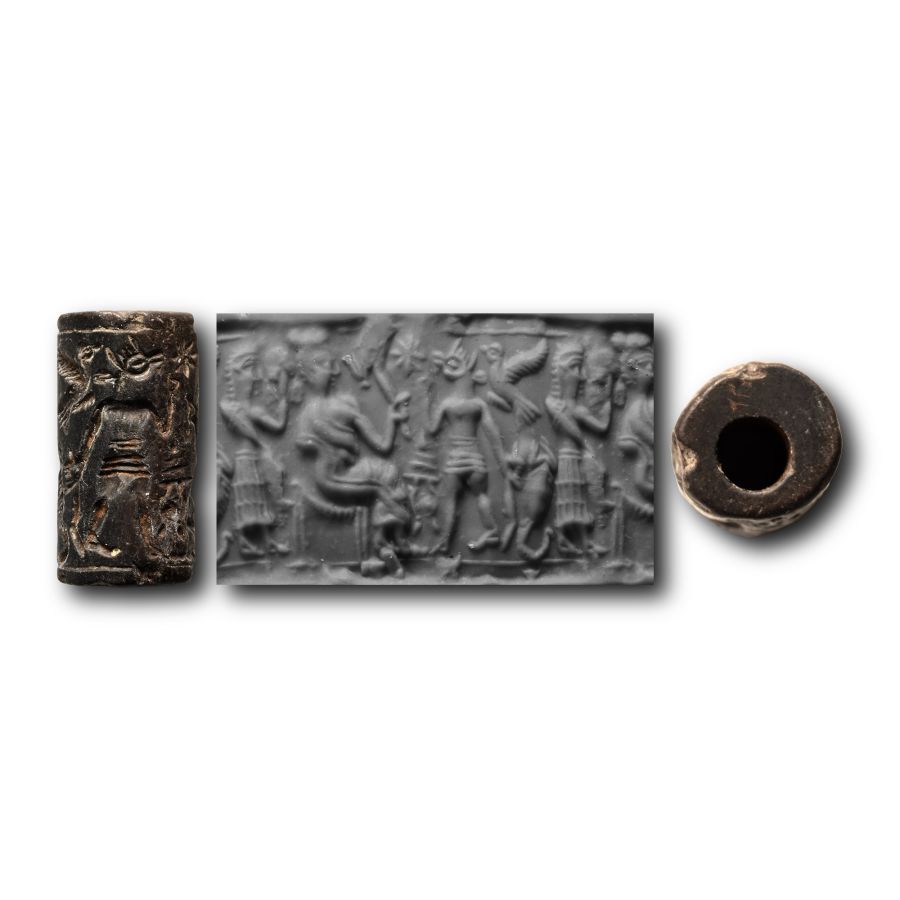Western Asiatic Stone Cylinder Seal with Worship Scene