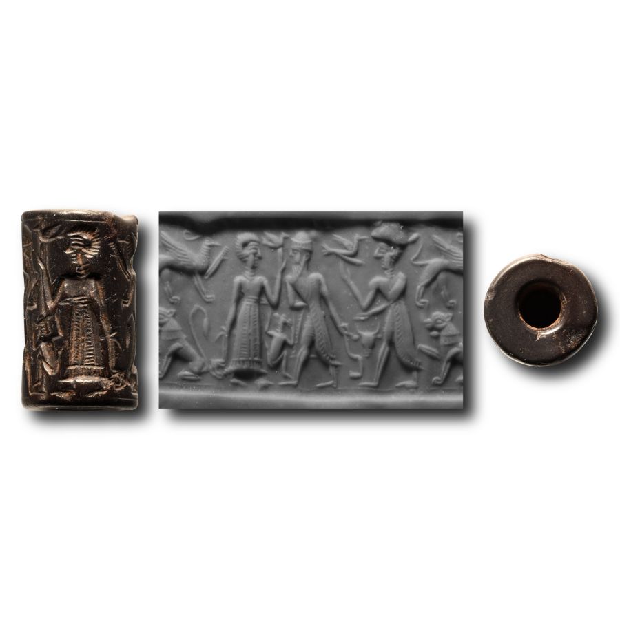 Old Babylonian Stone Cylinder Seal with Figures and Animals