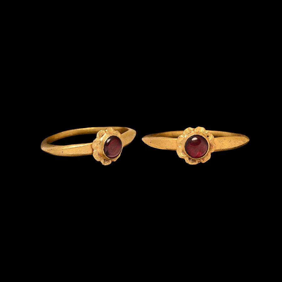 Post Medieval Gold Ring with Cabochon Garnet