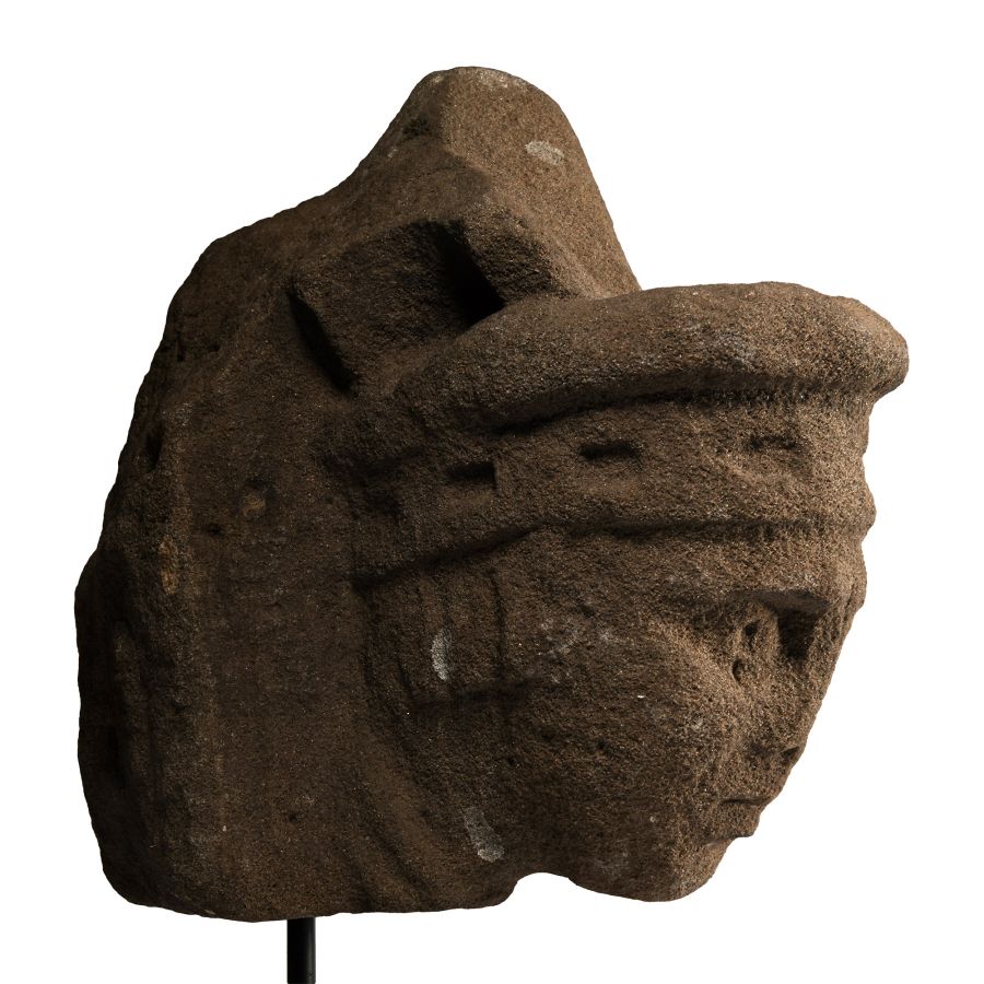 Medieval Carved Stone Head of a Cleric