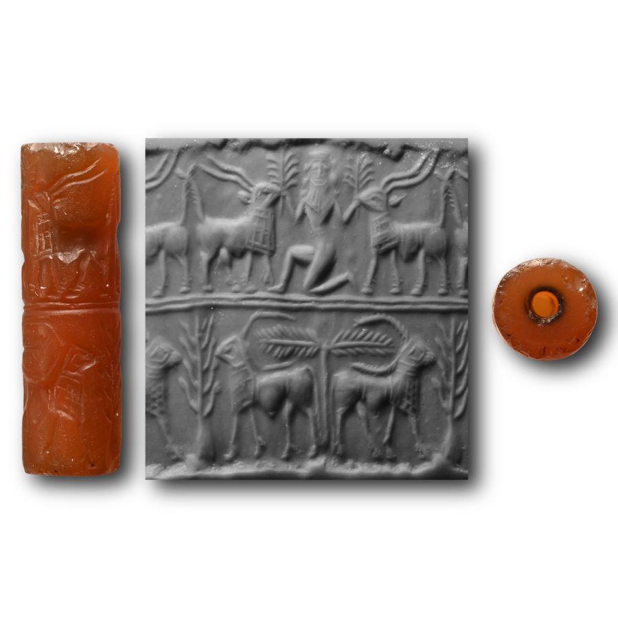 Old Akkadian Cylinder Seal with Goat Scenes