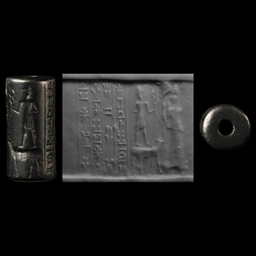 Mesopotamian Cylinder Seal with Adad and Lama Goddess