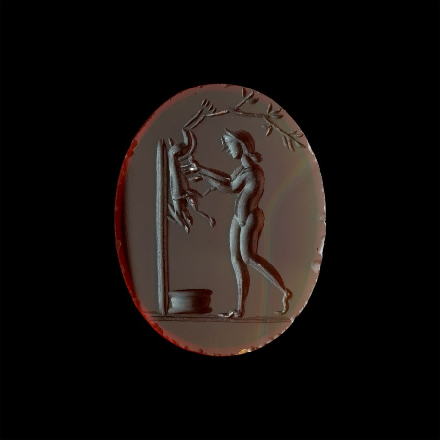 Neoclassical Carnelian Gemstone with Naked Goddess