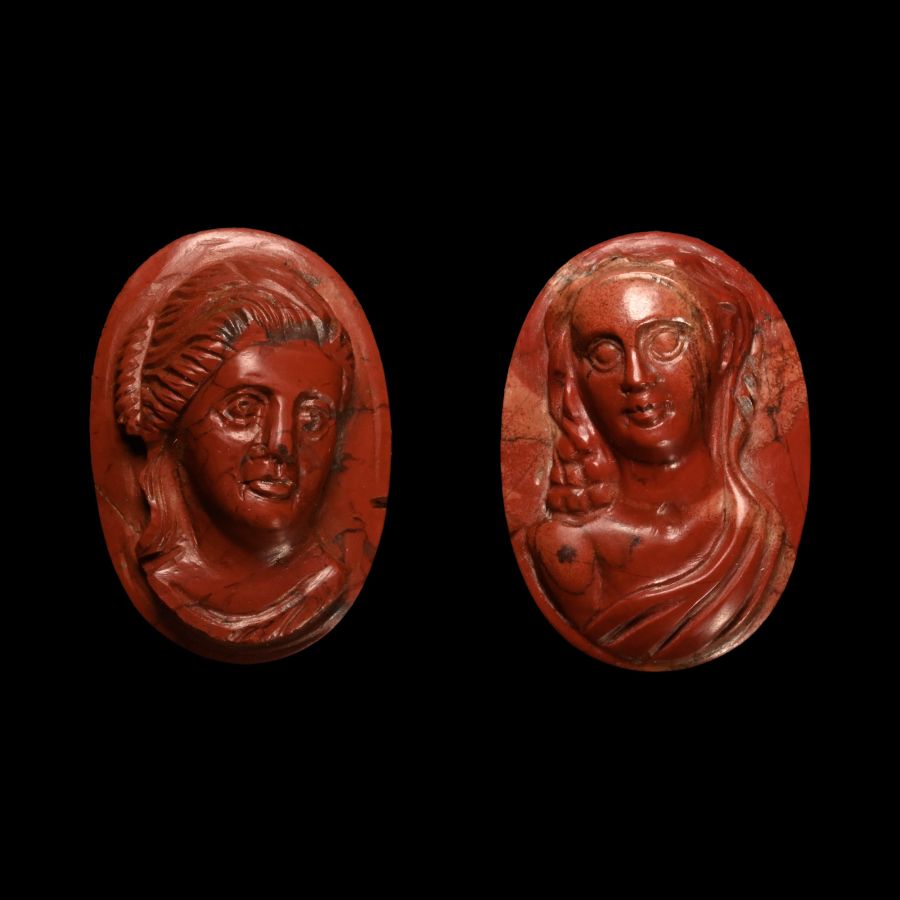 Neoclassical Red Jasper Cameo Pair