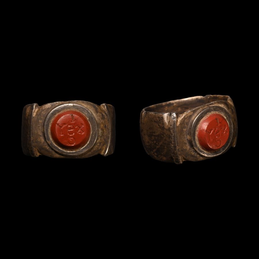 Roman Silver Ring with Later Inscribed Gemstone