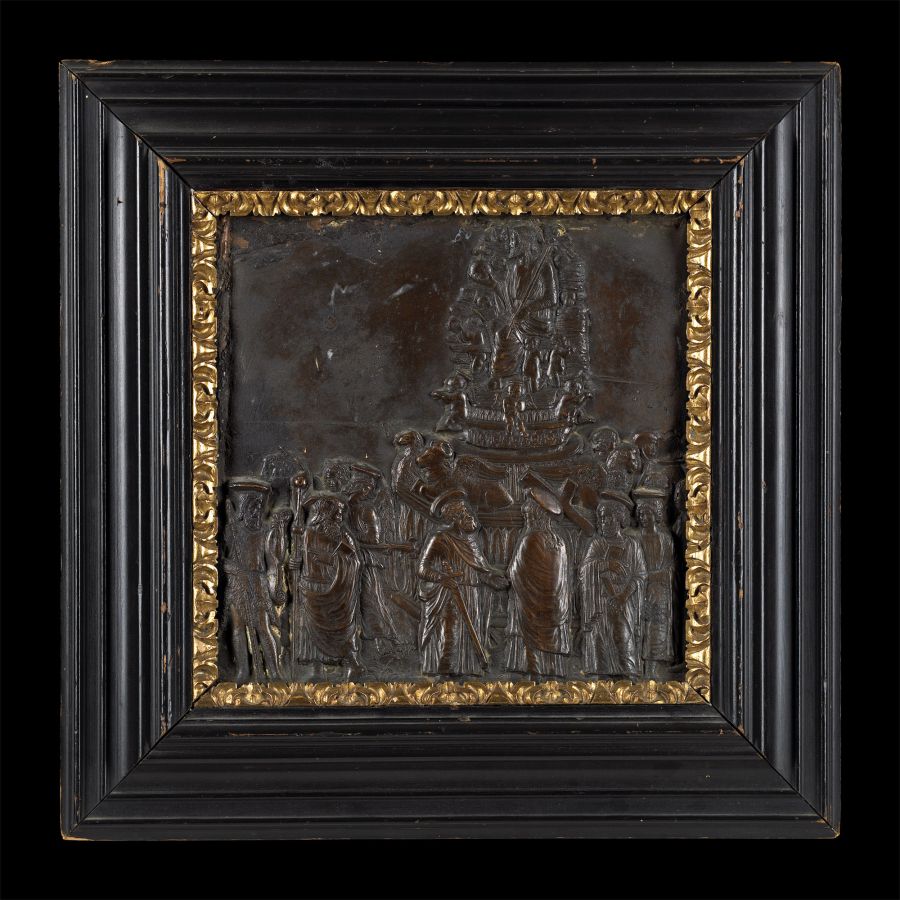 Framed Bronze Plaque with Religious Scene