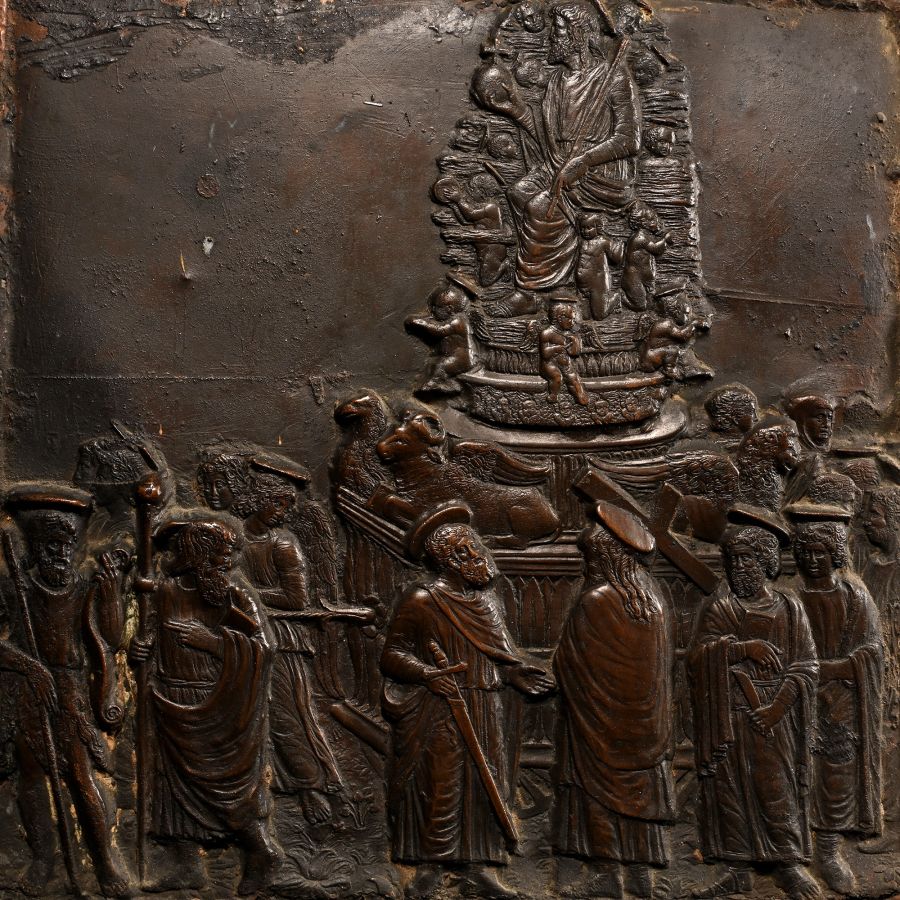 Framed Bronze Plaque with Religious Scene