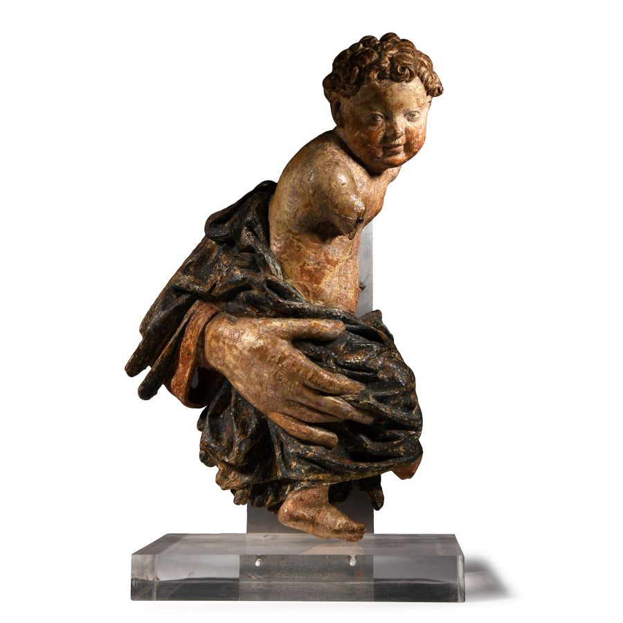 Renaissance Painted Wooden Figure of a Child