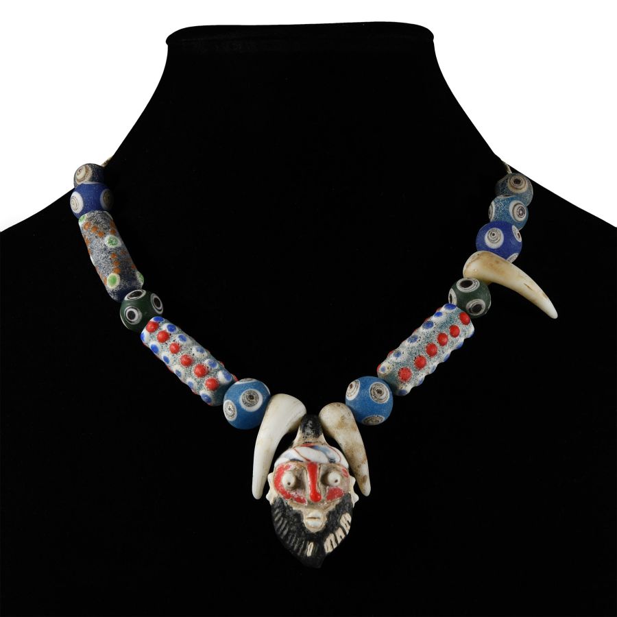 Phoenician Style Glass Bead and Pendant Necklace