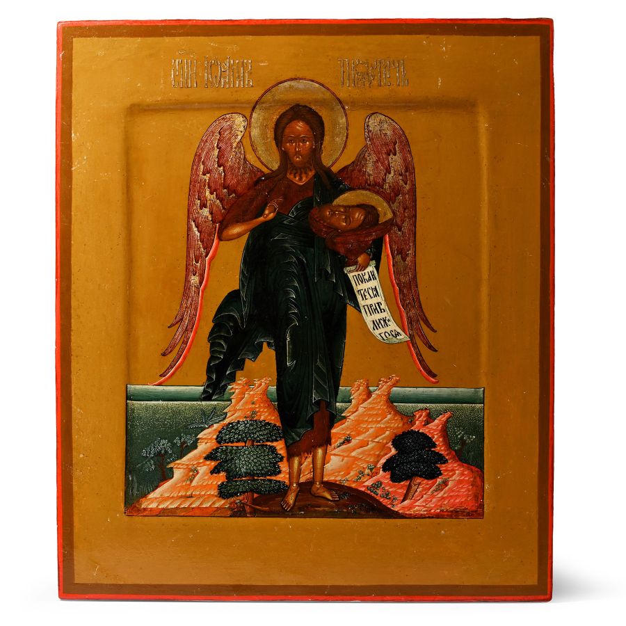 Russian Wooden Icon with St John the Baptist
