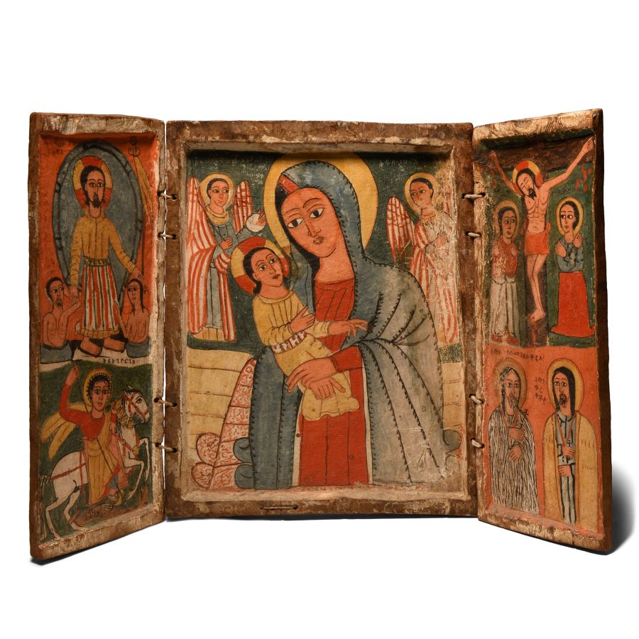Ethiopian Triptych Icon with the Virgin and Child