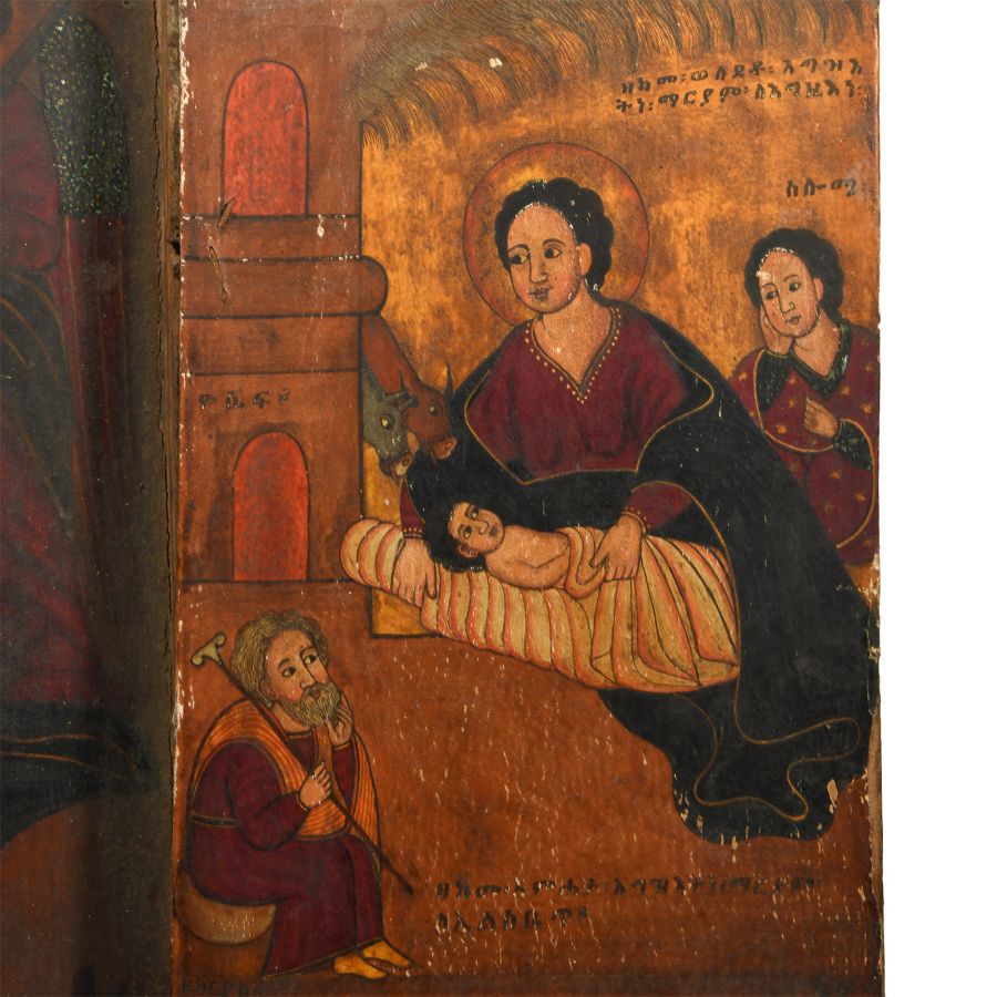 Large Ethiopian Triptych Icon with the Virgin and Child