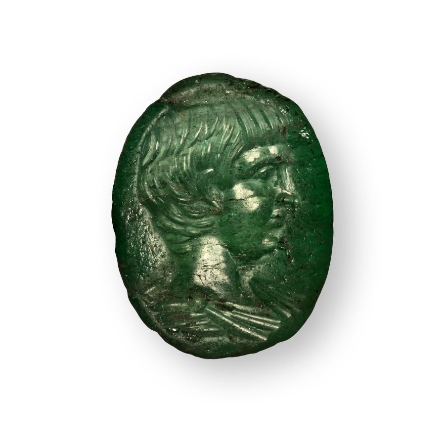 Roman Emerald Gemstone with Portrait of Young Nero