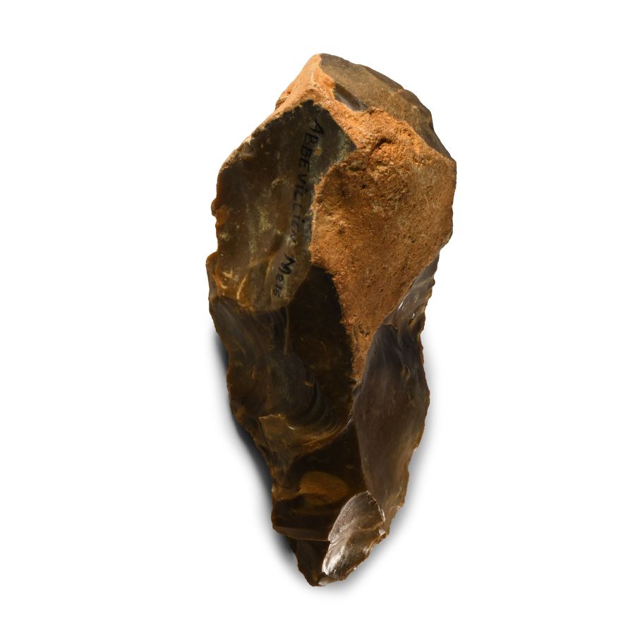 Very Large Stone Age 'Abbevilleien' Caramel and Burnt-Orange Knapped Flint Handaxe