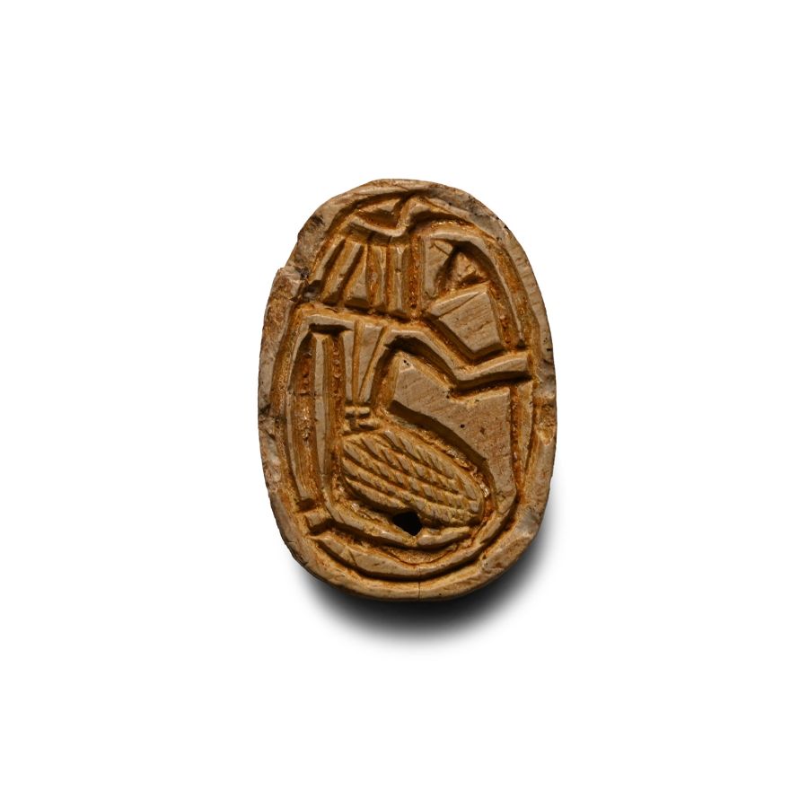 Egyptian White Stone Scarab with Falcon-headed God