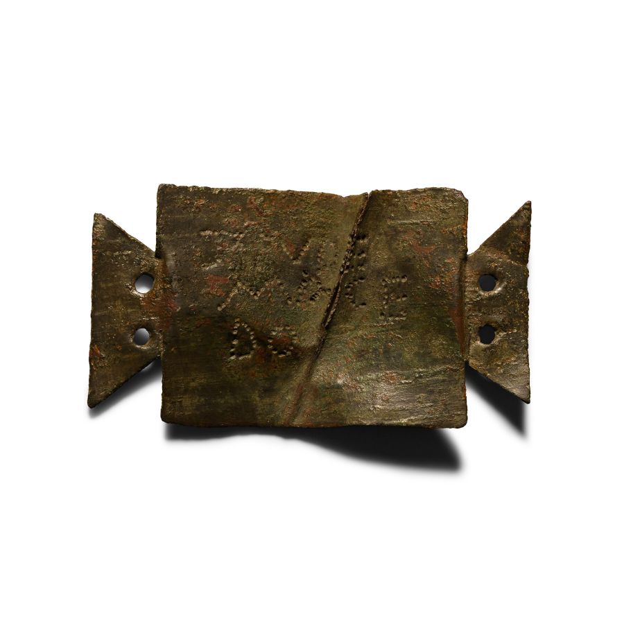 Roman Bronze Punched Tabula Ansata for Titus of Legio V Macedonica