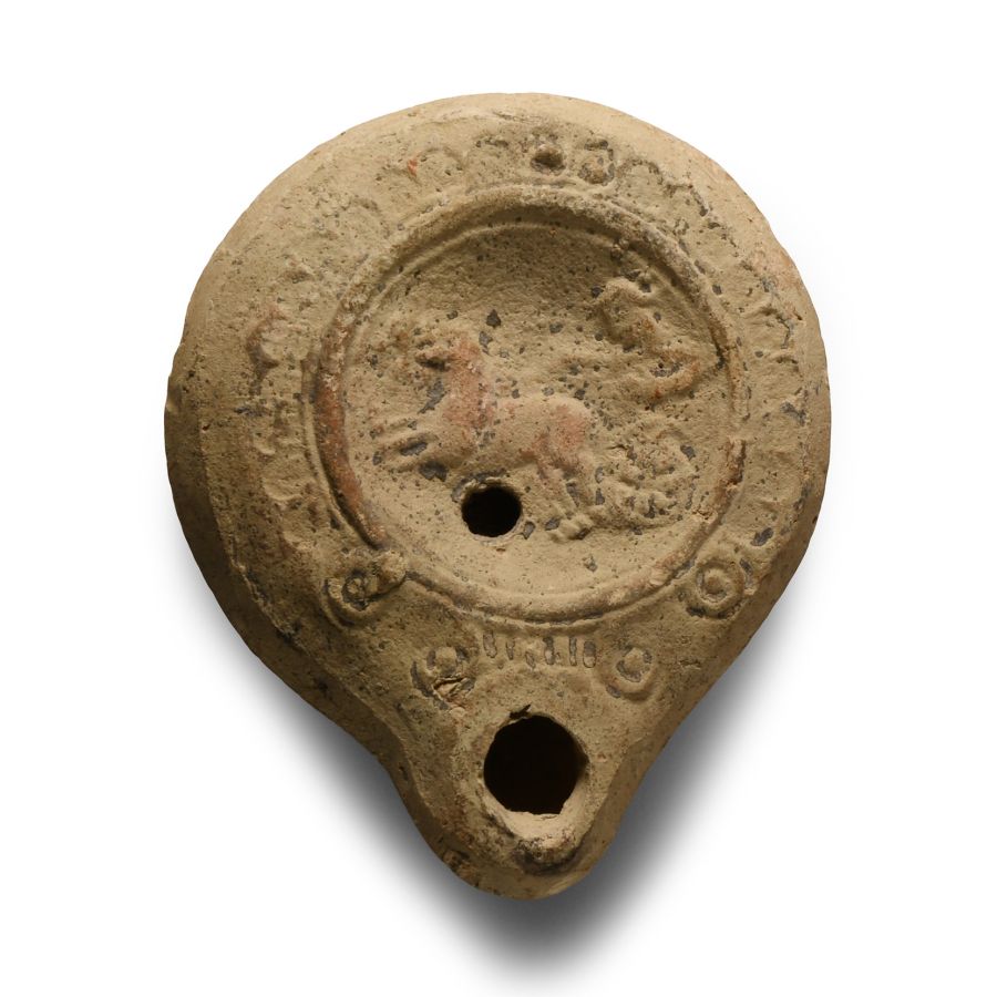 Roman Terracotta Oil Lamp with Charioteer