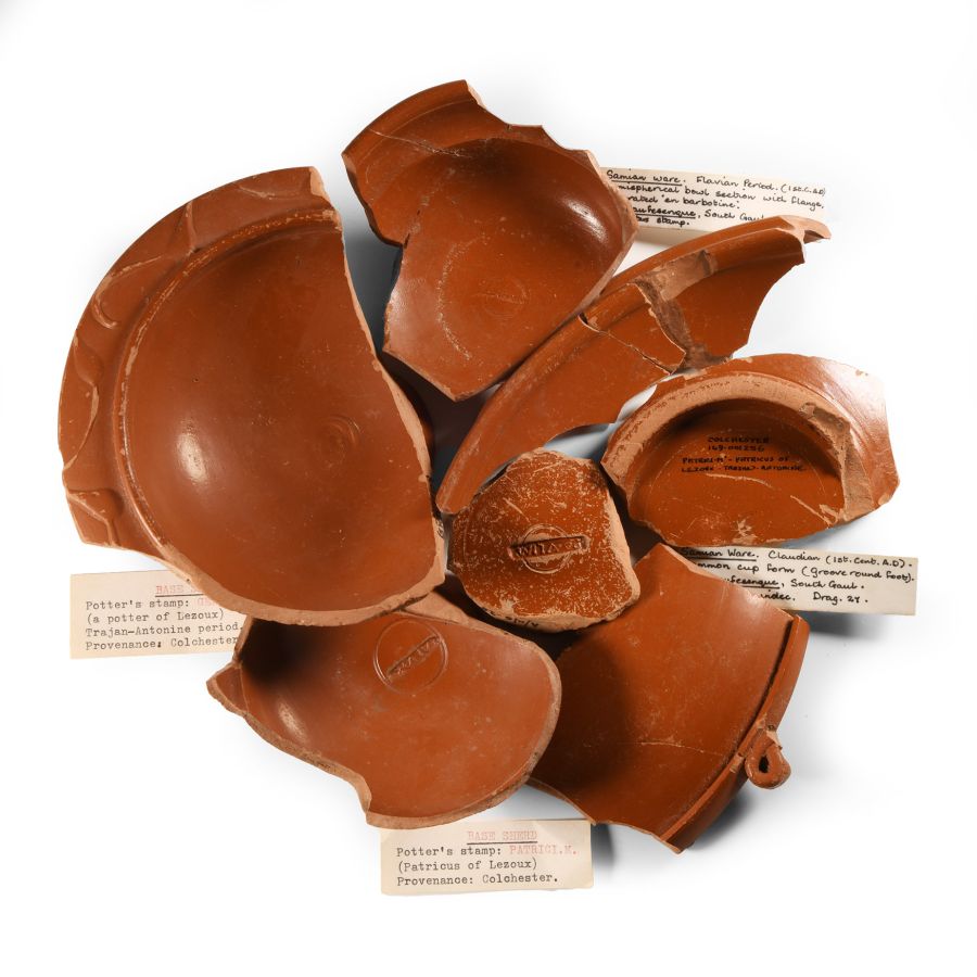 Romano-British 'Colchester' Samian Ware Sherd Group with Makers' Stamps