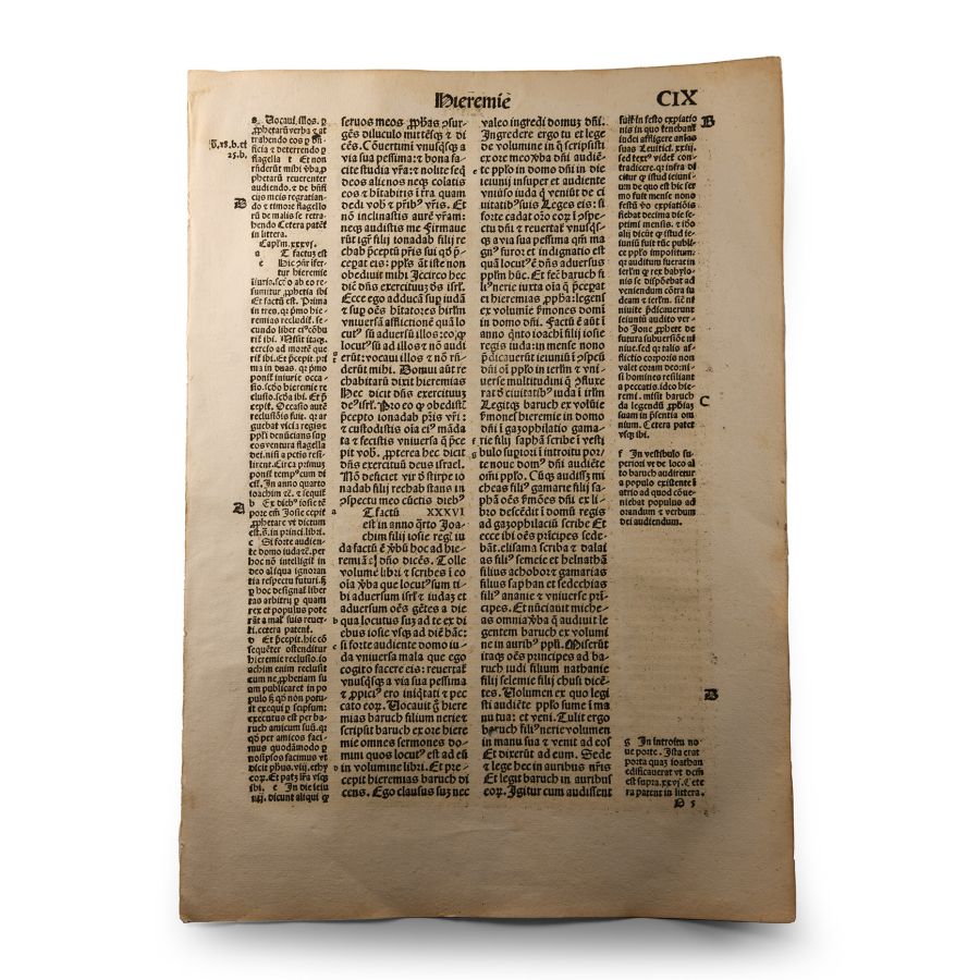 Medieval Printed Paper Bible Page by Johann Grüninger